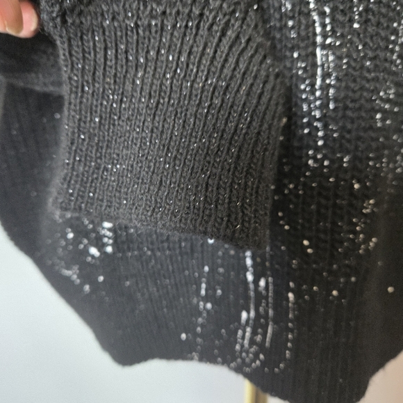 VITA VITALE ITALY Black V-Neck Wool Blend Knit Sweater With White Paint Splatter - Picture 3 of 12